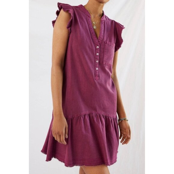 Pilcro Dresses & Skirts - Anthropologie Pilcro Dress Sz S Plum Ruffle V-Neck Flounced Raspberry Tunic
